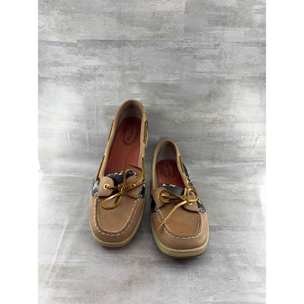 Sperry Top-Sider Women Sz 8.5M Leopard Print Leather Boat Shoes 9102815 Tan Gold